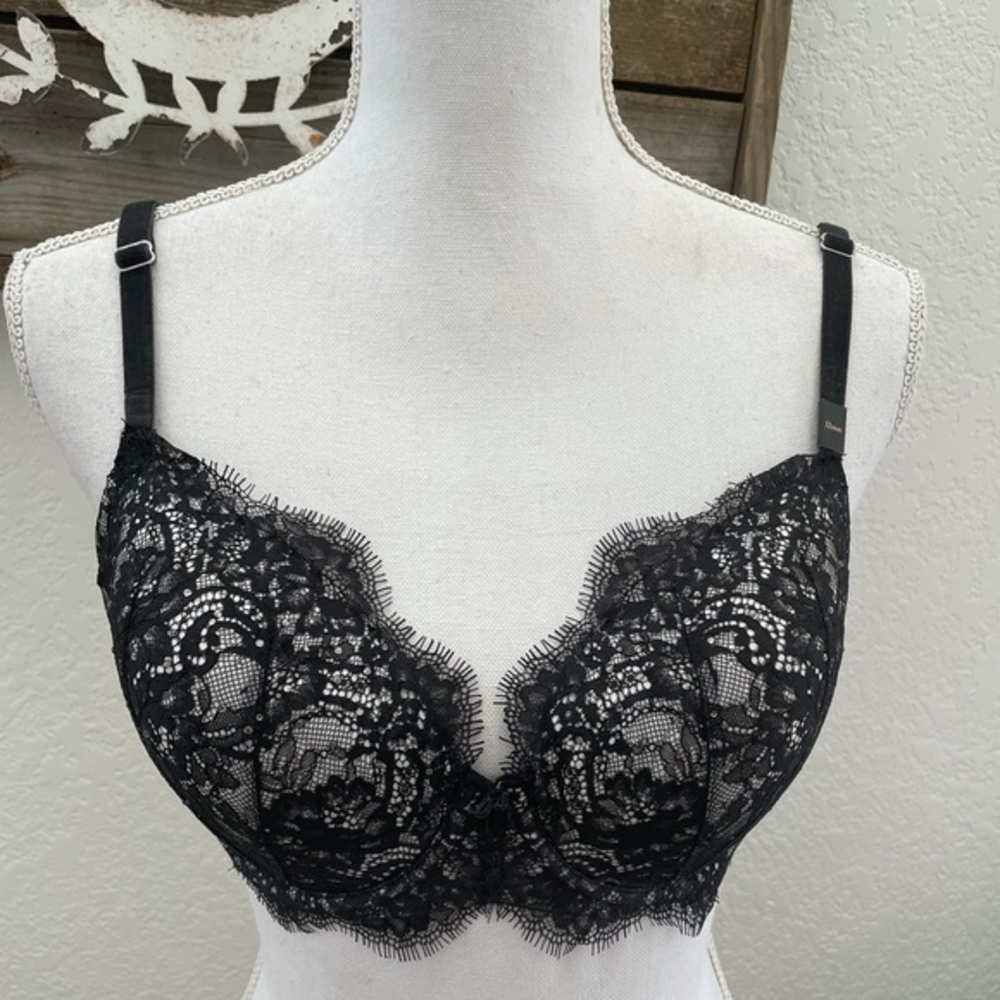 Dream angels lined demi black lace bling 32DDD NWT